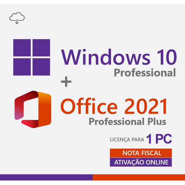 Windows 10 Pro + Office 2021 Pro - Cartão Chave de Licença