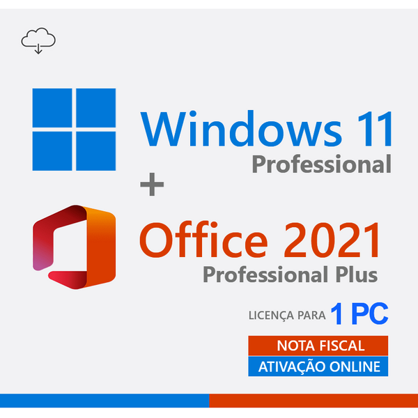 Windows 11 Pro + Microsoft Office 2021 Pro Plus - Cartão Chave de Licença